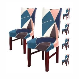 FAVRIA 6 Pcs Peach & Blue Printed Stretchable Dining Chair Covers-1