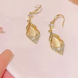 Celestria Gold-Plated Artificial Stones Contemporary Drop Earrings image 3