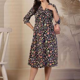 House Of Zelena Floral Print Maternity A-Line Midi Dress-image-89
