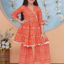 Little Zing Girls Bandhani Printed Cotton A-Line Kurta with Sharara-image-19