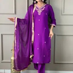 SHREE KHODAL FASHION Ethnic Motifs Embroidered Sequinned Chanderi Silk Sequinned Kurti-image-1