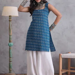 InWeave Women Ethnic Motifs Printed Kantha Work Kurta-image-96