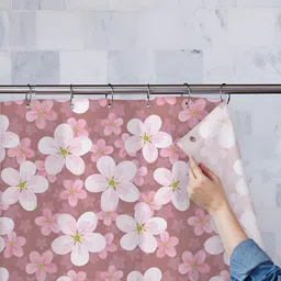 ArtzFolio Pink & White Floral Printed Waterproof Shower Curtains-13