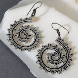 VYRA Silver-Plated Oxidised Contemporary Drop Earrings-image-58