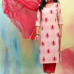 Khushal K Women Floral Printed Regular Pure Cotton Kurta with Palazzos & With Dupatta-33