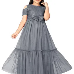 DP FABRICS RadhaN Girls Embellished Sequined Cold-Shoulder Maxi Dress-image-35