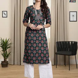 HERE&NOW Selection Of 2 Floral Printed Round Neck Straight Kurta-image-94