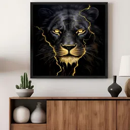 999Store Black & Gold-Toned Lion With Lightning Effect Canvas Wall Art-image-9