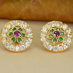 Anouk Women Circular Brass American Diamond Studs Earrings-78
