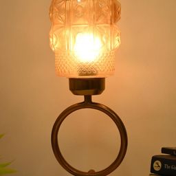SOMIL Gold-Toned Printed Glass Cylindrical Shaped Table Lamp-image-23