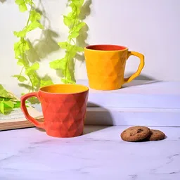 Storepedia Yellow & Red Handcrafted Textured Ceramic Glossy Cups Set of Cups and Mugs image 4
