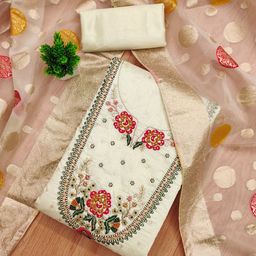 Rangtulika Floral Embroidered Thread Work Chanderi Cotton Unstitched Dress Material-image-82
