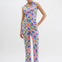 OMPAX Ferrari Floral Printed Shirt Collar Top With Trousers Co-Ords-picture-57