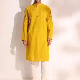 Fabindia Striped Mandarin Collar Cotton Straight Kurta-image-68