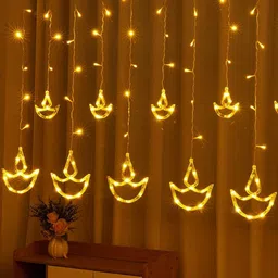 Kuber Industries Yellow Diya Shape String Lights-51