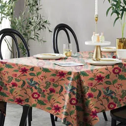Aura Peach-Coloured Floral 6-Seater Table Cover-27