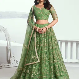 FABPIXEL Embroidered Sequinned Semi-Stitched Lehenga & Unstitched Blouse With Dupatta-picture-19