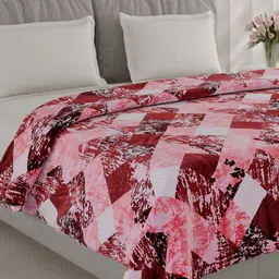 Monte Carlo Pink & Red Abstract Printed AC Room 240 GSM Double Bed Blanket-21