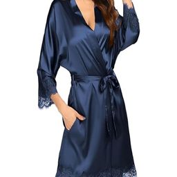 VAIA Satin Lace Trim and Waist Belt Nightdress-picture-1