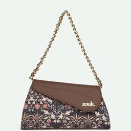 ZOUK Floral Printed Half Moon Sling Bag with Tasselled image 3