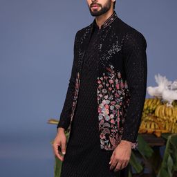 KALPRAAG Men Floral Embroidered Regular Sequinned Kurta with Trousers & With Dupatta image 4