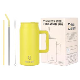 HOUSE OF QUIRK Lime Green Stainless Steel Mug Tumbler With Handle & 2 Straw Lid 1500ml-image-94