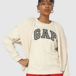 GAP Women Brand Logo Printed Applique Round Neck Sweatshirt-picture-4