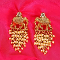 Exotic India Brass-Plated Stone Studded & Beaded Elephant Design Chandbalis-38