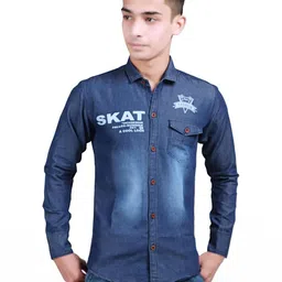 SQS Boys Slim Fit Full Sleeve Denim dark blue Color Shirt-picture-13