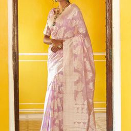 KALINI Lavender Linen Blend Paisley Saree with Unstitched Blouse Piece-47