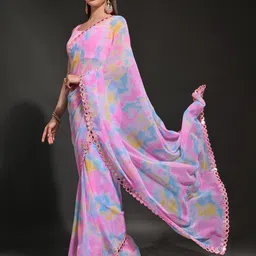 Panzora Abstract Printed Mirror Work Saree image 2