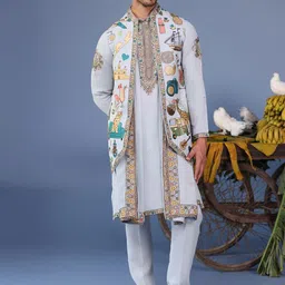 KALPRAAG Men Floral Embroidered Regular Sequinned Kurta with Trousers & With Dupatta image 2
