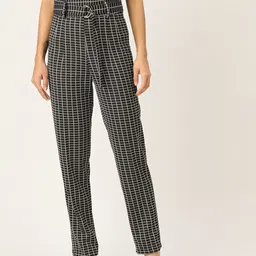 Zastraa Women Checked Smart Slim Fit High-Rise Trousers-image-64