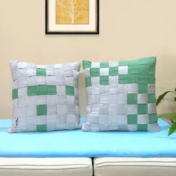 Mid July Home Off White & Green Set of 2 Velvet Square Cushion Covers-7