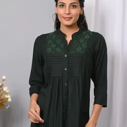 VYMO Embellished Mandarin Collar Cotton Top-42