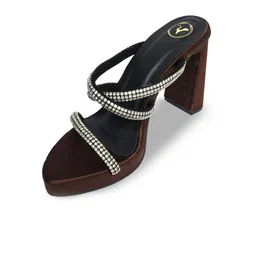 Sana K Luxurious Footwear Women Leather Embellished Party Block Heel Sandals-picture-1