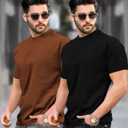 Pack of 2 Men Solid Round Neck Cotton Blend Multicolor T-Shirt-image-47