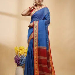 SLAGHA Ethnic Motifs Woven Design Zari Taant Saree with Traditional Woven Border-image-51
