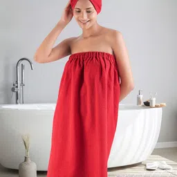 MYTRIDENT Red Bath Robe With Headwrap-image-12