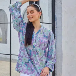 SZN Women Floral Print Mandarin Collar Top-picture-11