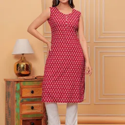 SRFA Ethnic Motifs Printed Sleeveless Straight Kurta with Trousers-image-23