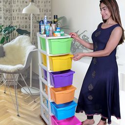 Parasnath Boxo Blue & Yellow 6 Layer Modular Drawer Storage Organisers With Wheels-28