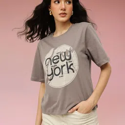 Espresso Typography Printed Pure Cotton Relaxed Fit T-shirt-image-93