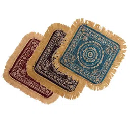 Kuber Industries Maroon & Blue 3 Pieces Floral Printed Velvet Pooja Mats-image-34