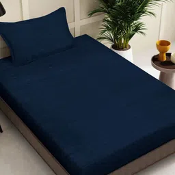 Myntra Elegant Homes Navy Blue Striped 300 TC Single Bedsheet with 1 Pillow Covers-picture-30