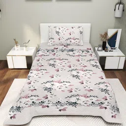EXFAB Green & Pink Floral Printed Cotton Fitted 244 TC Single Bedsheet Set 2.28 m x 1.52 m-image-23