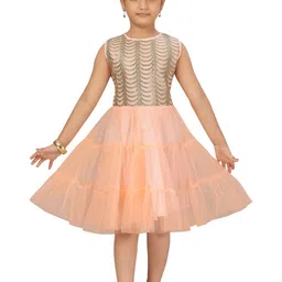Muhuratam Kids-Girls Peach Dresses-17