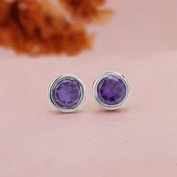 VANBELLE Sterling Silver Rhodium-Plated Cubic Zirconia Studded Circular Shaped Studs-1
