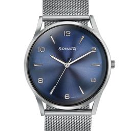 Sonata Men Embellished Dial & Stainless Steel Wrap Around Straps Analogue Watch 77140SM01-22
