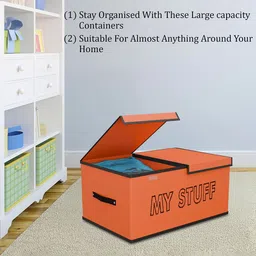 Kuber Industries Orange Colored Printed 2 Partition Storage Box Organisers With Lid image 4